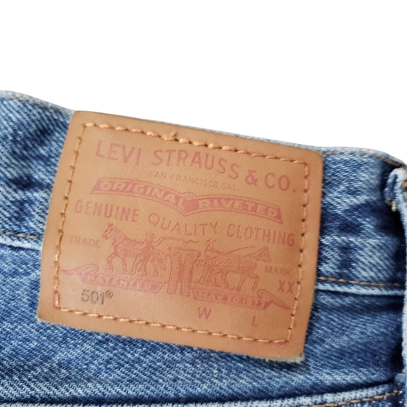 LEVI'S 501 Distressed Big E Medium Wash Button Fly 90s Baggy Jeans - Picture 2 of 10